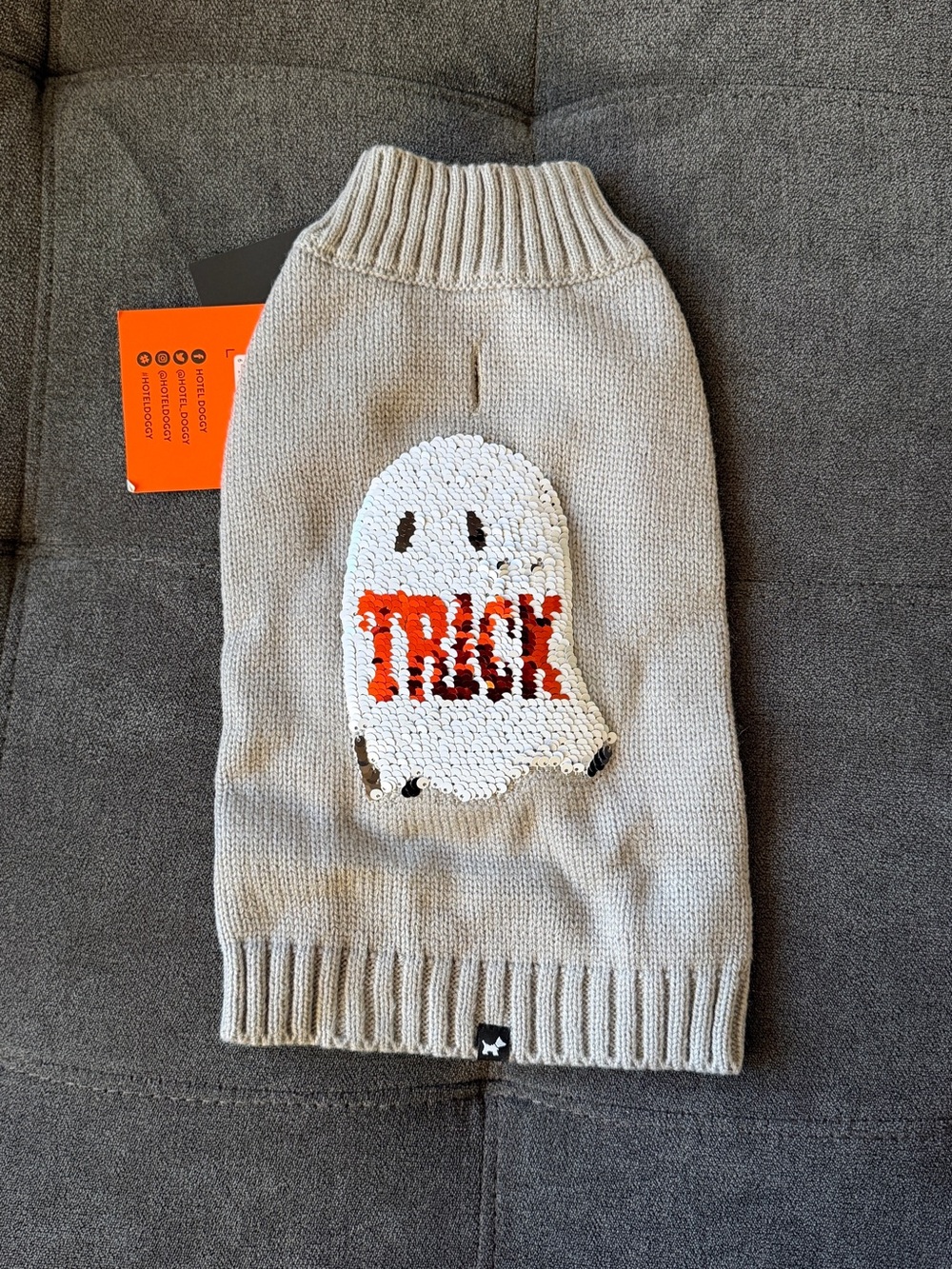 Halloween Dog Sweater Ghost Sequin Small